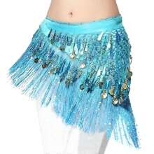 1 pieza Falda de bailarina de Tailandia/India/Árabe, falda sexy para baile del vientre con faja de cadera con flecos, falda de bailarina para mujer, traje de espectáculo con lentejuelas y flecos