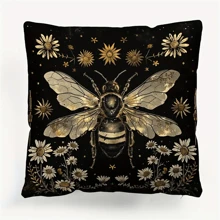4pcs, Luxurious Vintage Celestial Pattern Decorative Pillowcase - Zipper Closure, 100% Polyester, Moon Phase & Floral Print, Occult Butterfly & Bee Design - Ideal For Sofa, Bed, Car, Living Room Decoration