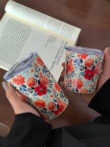 1pc Watercolor Flower Insulated Stainless Steel Cup, Double Walled Vacuum Bottle For Cold And Hot Drinks, Travel Mug For Outdoor And Gym Activities, Coffee Mug, Car Cup, Festival Gift, 350ml/11.8oz, 280ml/9.47oz