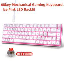 Portable 60% Percent Gaming Keyboard Mechanical, Mini Compact Pink Backlit 68 Keys Wired Office Keyboard With Red Switch For /Win - White/Pink Backlit/Red Switch - View 2
