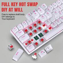 Portable 60% Percent Gaming Keyboard Mechanical, Mini Compact Pink Backlit 68 Keys Wired Office Keyboard With Red Switch For /Win - White/Pink Backlit/Red Switch - View 4