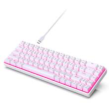 Portable 60% Percent Gaming Keyboard Mechanical, Mini Compact Pink Backlit 68 Keys Wired Office Keyboard With Red Switch For /Win - White/Pink Backlit/Red Switch - View 5