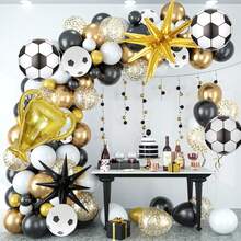 105入組足球派對和生日裝飾氣球拱門套件，包括足球黑白格氣球、黑色爆炸星氣球、金色爆炸星氣球、閃閃發光的足球獎杯和金色亮片 - 彩色 - 查看 5