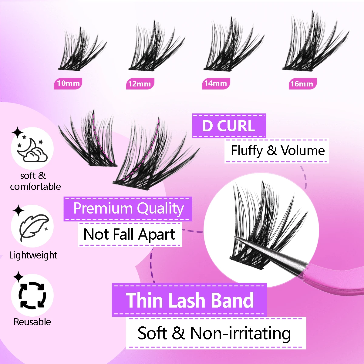 Ensemble d'extension de faux cils DIY 10 ranges 120 pices 10 mm-16 mm ...