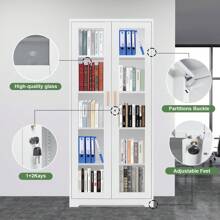 Polup 71-Inch Tall Metal Display Cabinet With Glass Doors, Black And White, Adjustable Shelves, Gold Handles, Lockable Storage Cabinet For Living Room, Kitchen, Home, Office - Assembly Required - White - View 7