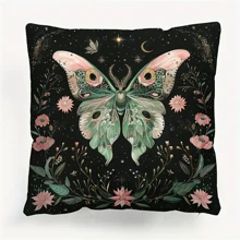 1個高級復古天體圖案裝飾枕套-拉鍊式門扣，100％聚酯纖維，月相和花卉印花，神秘的蝴蝶和蜜蜂設計, 適用於沙發，床鋪，汽車，客廳裝飾 - A - 查看 12