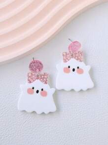 1 Pair Halloween Acrylic Blingbling Earrings - Pink Bow, Ghost, Cute, Sweet, Party/Festival Gift Eardrops - Halloween - View 4