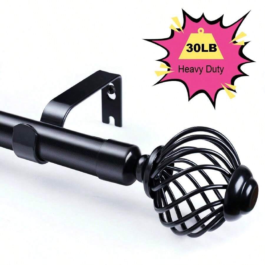 1 件装窗户窗帘杆，现代装饰黄铜窗帘杆，重型窗帘杆，黑色窗帘杆，适用于卧室、客厅、露台、厨房、农舍，可调节易安装窗帘杆 - 黑色 - 查看 1