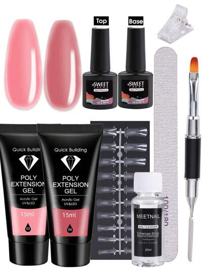 15毫升双色美甲凝胶套装，玫瑰粉色系，含底胶和封层，专业美甲入门套装，法式美甲套装