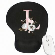 Pink Flower Letter Wrist Rest Mouse Pad Comfortable Hand Rest Support Non Slip Mice Mat Soft Black Mouse Mat Deskpad For PC Laptop Computer - Black - View 10