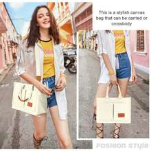 Canvas Tote Bag For Women With Pockets Crossbody Bag Tote Shoulder Handbags Casual Work Bags Everything Tote Bag - 米色 - 查看 2