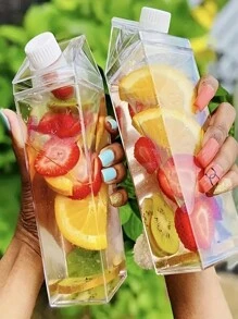 1個大容量牛奶盒形狀透明水瓶，便攜透明方形水瓶，適用於家庭廚房、戶外運動、露營、健身房鍛煉等 - 無色 - 查看 2