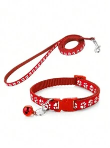 1 Set Of Cute Dog Paw Print Leash And Collar Set, Made Of Polypropylene Material With Bell, Equipped With Adjustable Buckle, Fashionable And Collar, Suitable For Small Dogs And Cats, With Multiple Colors To Choose From