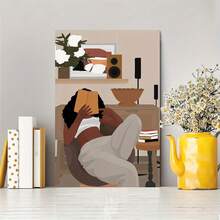 1入讀書女士插圖家居裝飾理想禮物復古海報壁飾畫布海報客廳家居裝飾時尚主題客廳、臥室、辦公室裝飾抽象壁飾、現代壁飾、墻藝裝飾家居裝飾廚房酒吧咖啡廳餐廳俱樂部壁飾印刷完美禮物送給朋友家居壁飾- 無框 - 橘色 - 查看 3