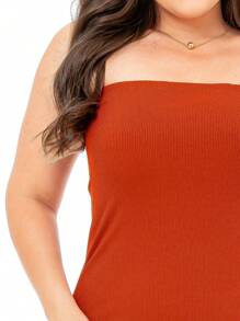 Vestido Midi Plus Size Tomara Que Caia Fenda Frontal PAZME - Laranja Queimado - Visão 4