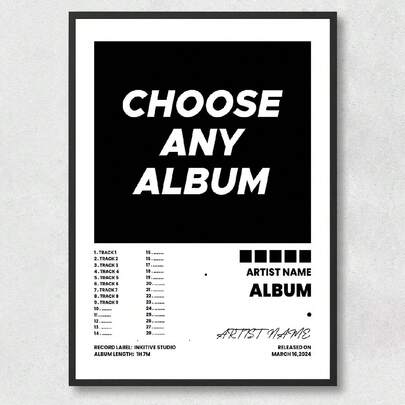 1Pc Custom Album Poster - Canvas Music Wall Art, Album Cover Print, Choose Any Album, Song Tracklist Print, Album Art Poster, No Frame, Room Decor, Custom Poster, Canvas Wall Art, Optional Frame, Multi-Functional, Ornamental, Reusable, Exquisite, Stylish, High-Quality, Colorful, Custom, Personalized, Ideal Gifts For Him, Ideal Gifts For Her, Boyfriend, Dad ,Travel Organizer