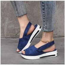Sandalias de Cuña Media con Punta Abierta Básica Para Mujer, Sandalias de Punta Abierta Para Mujer Zapatos Zapatillas de Deporte Cuñas de Moda Para Mujer Alpargatas Zapatos Deportivos de Verano,Negro Azul Rosa Rojo - Azul Marino - Ver 8