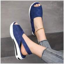 Sandalias de Cuña Media con Punta Abierta Básica Para Mujer, Sandalias de Punta Abierta Para Mujer Zapatos Zapatillas de Deporte Cuñas de Moda Para Mujer Alpargatas Zapatos Deportivos de Verano,Negro Azul Rosa Rojo - Azul Marino - Ver 6