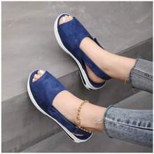 Sandalias de Cuña Media con Punta Abierta Básica Para Mujer, Sandalias de Punta Abierta Para Mujer Zapatos Zapatillas de Deporte Cuñas de Moda Para Mujer Alpargatas Zapatos Deportivos de Verano,Negro Azul Rosa Rojo - Azul Marino - Ver 5