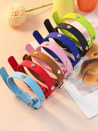 1pc Adjustable PU Leather Pet Collar With Metal Paw Print Decoration, Available In Multiple Sizes And Colors For Cats And Dogs, Can Be Used As Collar Or Accessory