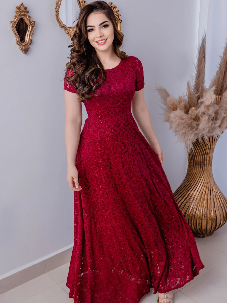 Long Swing Dress Elegant Party Social Mnaga Curta Graduation - 紅木色 - 查看 1