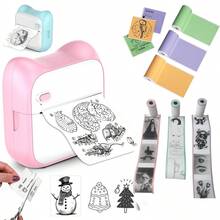 Mini Printer Sticker Maker, Portable Thermal Sticker Printer, Wireless Inkless Pocket Printer Inmpresora Label Printer Compatible With IOS & Android, Inkless Printer Mini With 10Rolls Thermal Paper And 1Roll Paper Inside The Printer - A31 Pink With 10Rolls Paper - View 2