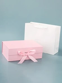2 piezas Cajas de regalo plegables, cajas de embalaje para regalos, cajas de regalo para familiares y amigos, adecuadas para regalos festivos - traje rosa - Ver 2
