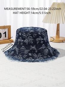 1pc Retro Butterfly Design Distressed Fringe Bucket Hat, Ladies Fashion Sun Protection Wide Brim Casual Cap - A - View 5