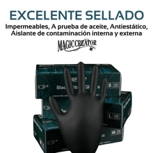Guantes Nitrilo Negro No Polvo Desechable 100 MAGIC CREATOR - Negro - Ver 6