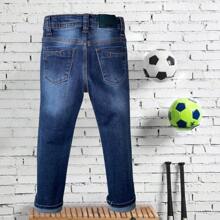 CHUEKITOS. Pantalón de mezclilla para niño en corte Slim, con ajustador en la cintura, bordado interior, tela suave - Azul lavado oscuro - Ver 6