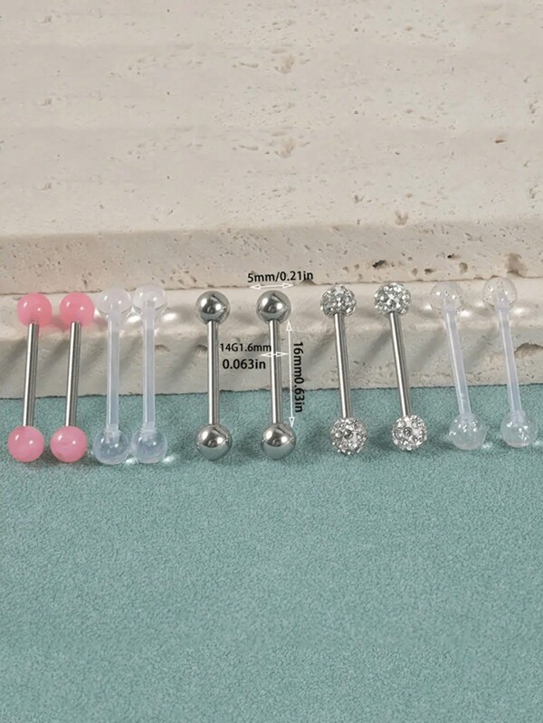 5pairs Stylish Simple Ball Shaped Barbell Tongue Rings, Suitable For Women's Daily Wear