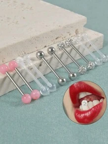 5pairs Stylish Simple Ball Shaped Barbell Tongue Rings, Suitable For Women's Daily Wear