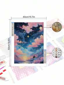 5D DIY 马赛克钻石画套件，美丽风景钻石十字绣，家居墙壁装饰风景 - 藍白色 - 查看 3