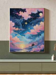 5D DIY 马赛克钻石画套件，美丽风景钻石十字绣，家居墙壁装饰风景 - 藍白色 - 查看 5