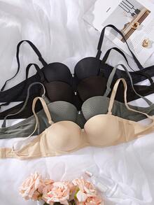 4 件装女士舒适多色透气钢圈柔软半罩杯纯色文胸内衣胸罩