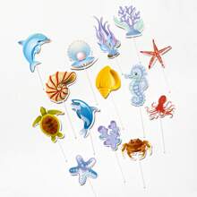 Decoraciones para tarta de cumpleaños con tema de sirena y océano: adornos para tarta con estrellas de mar, caballitos de mar, coral y conchas - Multicolor - Ver 6
