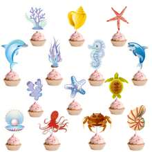 Decoraciones para tarta de cumpleaños con tema de sirena y océano: adornos para tarta con estrellas de mar, caballitos de mar, coral y conchas - Multicolor - Ver 5