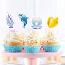 Decoraciones para tarta de cumpleaños con tema de sirena y océano: adornos para tarta con estrellas de mar, caballitos de mar, coral y conchas - Multicolor - Ver 2