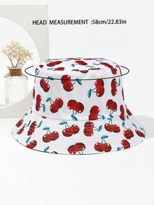 1pc Unisex White Cherry Printed Bucket Hat For Summer - White - View 2