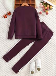 Conjunto de ropa con patrón de letras LOVE para niña preadolescente, top de cuello redondo + pantalones, regalo para primavera y otoño