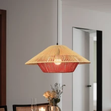 E27*1 3000K Warm White/6500K White Bulb (Not Included) & Linen Rope Woven Pendant Light, 85-265V/ Simple Creative Handmade Japanese-Style Retro Lamp For Bedroom Living Room Guest Room Restaurant, Adjustable 1m Hanging Length, Suitable For Kitchen Island, Dining Room, Craft Room. - Rope Braided Chandelier1 - View 18