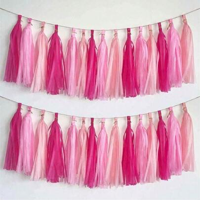 Set de 15 borlas de papel de seda en azul y rosa para decorar fiestas, cumpleaños, decoración de fondo para baby shower