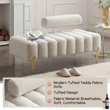 53.2" Modern Loveseat Sofa Couch, Upholstered Accent Sofa With Golden Legs And Adjustable Backrest, Small Teddy Fleece Couches For Bedroom, Living Room, Compact Small Space - trắng - Xem 4