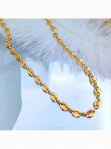 时尚奢华 18K 镀金猪鼻链项链珠宝咖啡豆珠链项链女士男士礼物 - 金色項鍊-1piece - 查看 3