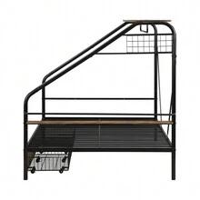 MERAX Metal Frame Platform Bed With Clothes Rack, Storage Shelves And 2 Drawers, Black ,Twin Size Or Full Size - 黑色 - 查看 11