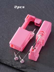 2 件套无菌耳洞枪套装、一次性低痛耳洞打孔器、嵌入 5AAAAA 白色/黑色/绿色/红色/蓝色方晶锆石耳环、耳部美容工具及配件、耳洞穿刺套装 - 彩色 - 查看 4