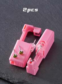 2 件套无菌耳洞枪套装、一次性低痛耳洞打孔器、嵌入 5AAAAA 白色/黑色/绿色/红色/蓝色方晶锆石耳环、耳部美容工具及配件、耳洞穿刺套装 - 彩色 - 查看 11