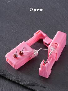 2 件套无菌耳洞枪套装、一次性低痛耳洞打孔器、嵌入 5AAAAA 白色/黑色/绿色/红色/蓝色方晶锆石耳环、耳部美容工具及配件、耳洞穿刺套装 - 彩色 - 查看 10