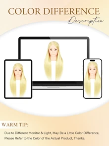 Cabeça de Treinamento Loira de Cabelo Longo para Penteado, Cabeça de Manequim para Treinamento de Corte e Estilo de Cabelo, Cabeça de Boneco de Cosmetologia para Exibição, Tranças, Estilo e Modelagem de Cachos. - Dourado - Visão 7