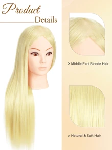Cabeça de Treinamento Loira de Cabelo Longo para Penteado, Cabeça de Manequim para Treinamento de Corte e Estilo de Cabelo, Cabeça de Boneco de Cosmetologia para Exibição, Tranças, Estilo e Modelagem de Cachos. - Dourado - Visão 3